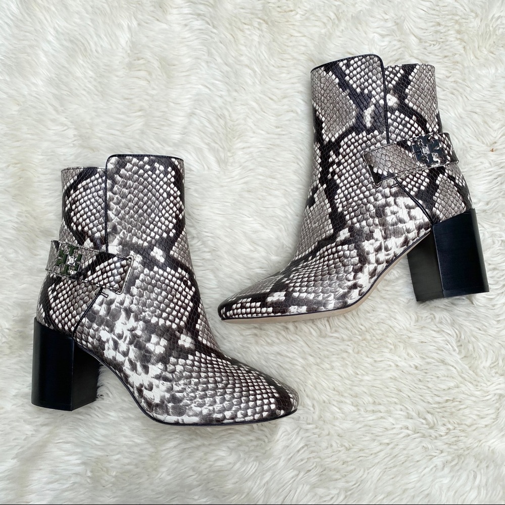 Tory Burch Kira Snakeskin-Embossed Leather Booties